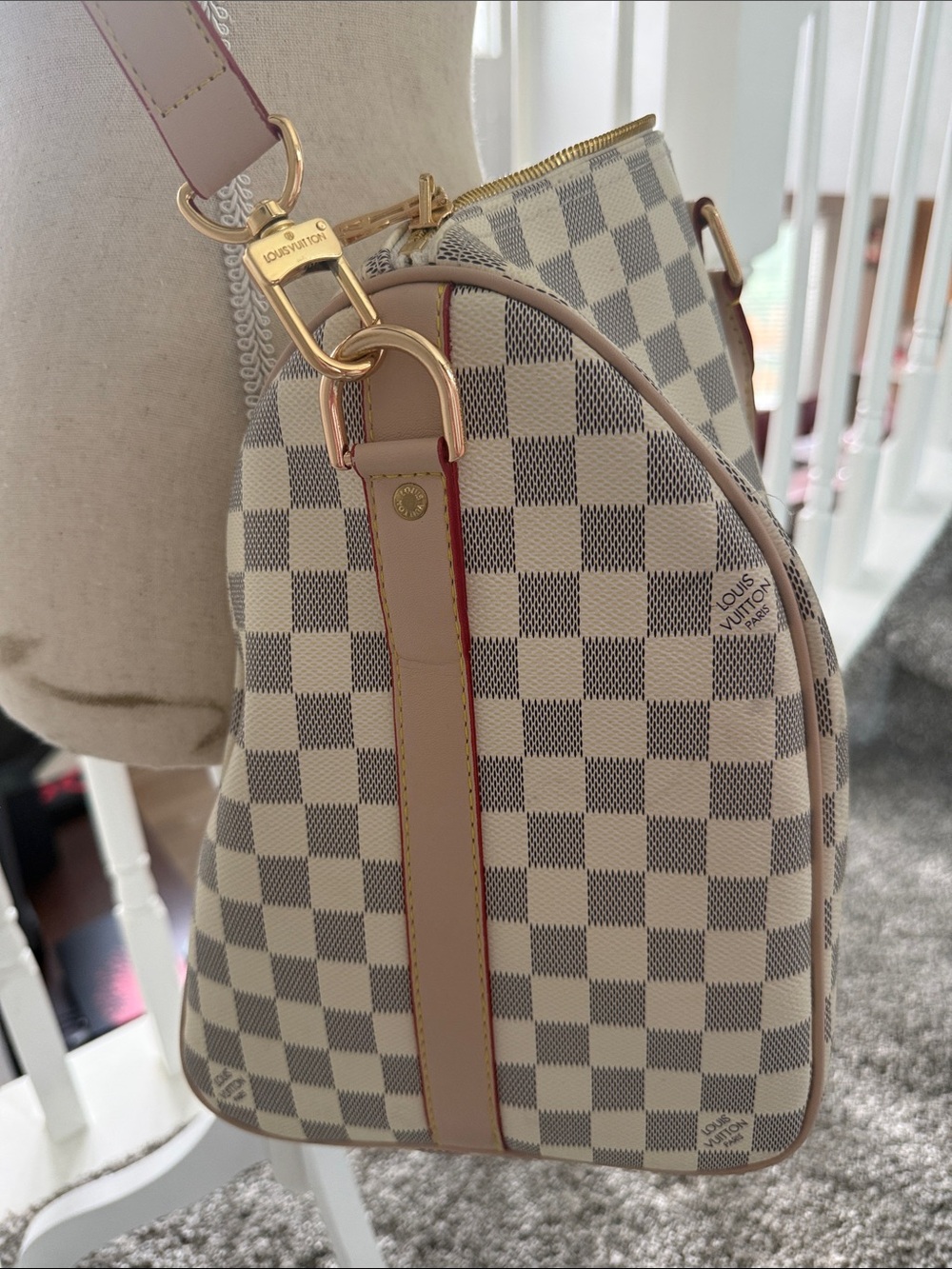 Checkered Pattern Top-Handle Duffel Travel Bag - Picture 5 of 16